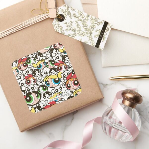 Powerpuff_Girls_Face_Pattern_Square_Sticker_5 Powerpuff Girls Face Pattern Square Sticker