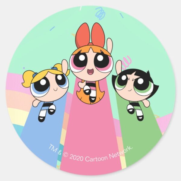 Powerpuff_Girls_Fly_High_Classic_Round_Sticker_1 Powerpuff Girls Fly High Classic Round Sticker
