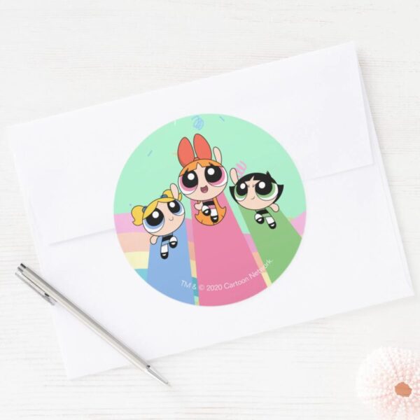Powerpuff_Girls_Fly_High_Classic_Round_Sticker_3 Powerpuff Girls Fly High Classic Round Sticker