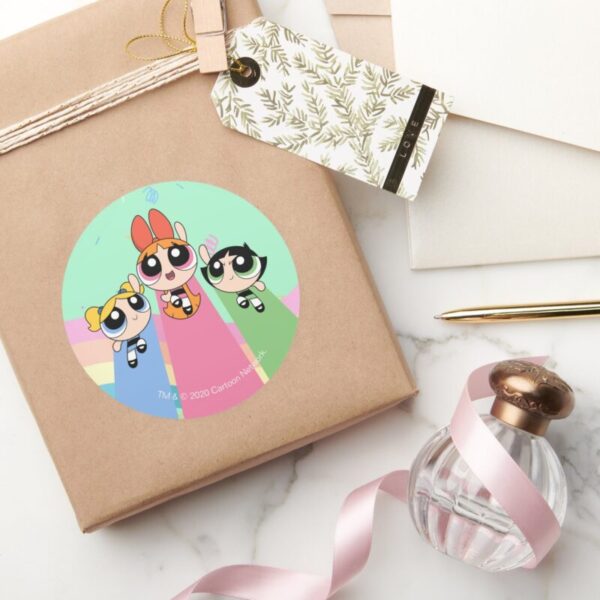 Powerpuff_Girls_Fly_High_Classic_Round_Sticker_5 Powerpuff Girls Fly High Classic Round Sticker