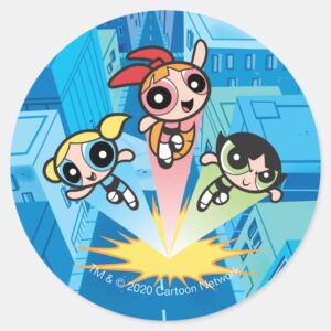 Powerpuff Girls Launch Into The Air Classic Round Sticker