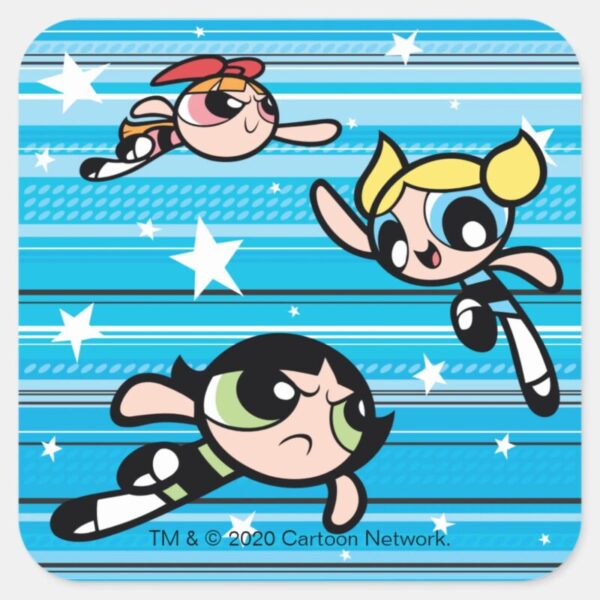Powerpuff_Girls_Star_Pattern_Square_Sticker_1 Powerpuff Girls Star Pattern Square Sticker