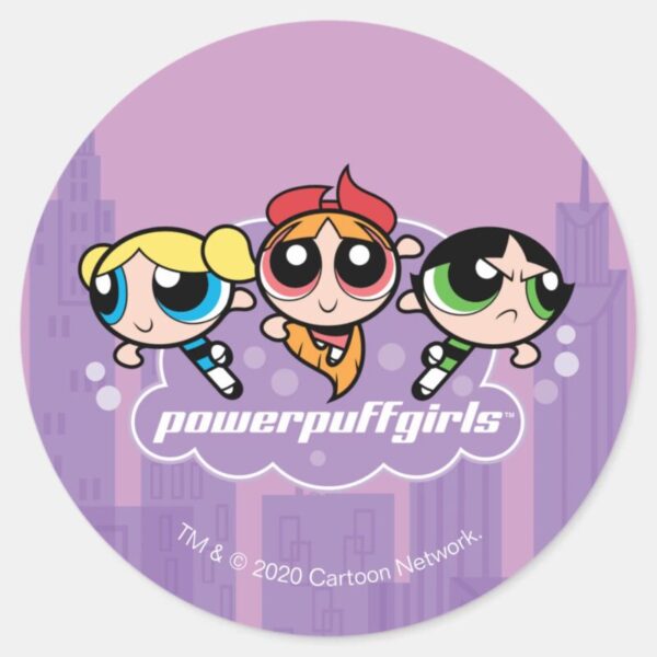 Powerpuff_Girls_Team_Logo_Classic_Round_Sticker_1 Powerpuff Girls Team Logo Classic Round Sticker