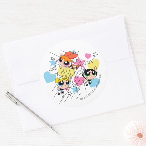 Powerpuff_Girls_Townsville_Pattern_Classic_Round_Sticker_3 Powerpuff Girls Townsville Pattern Classic Round Sticker