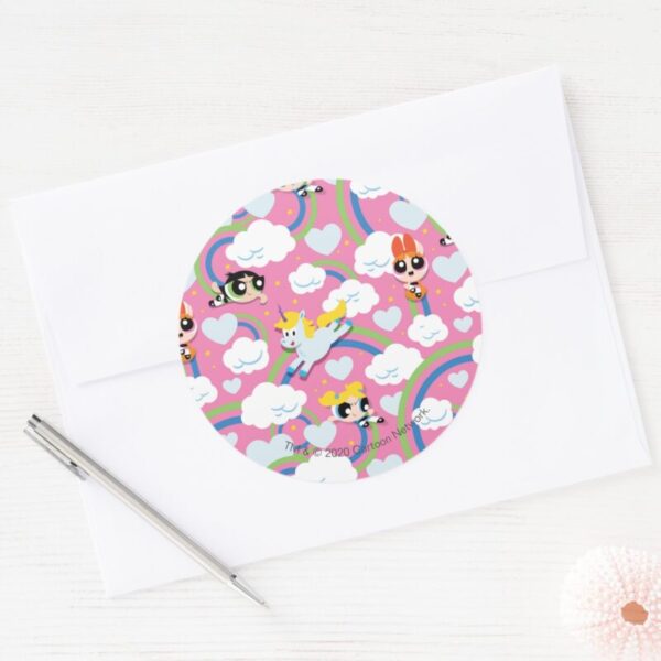 Powerpuff_Girls_&_Donny_Rainbow_Pattern_Classic_Round_Sticker_2 Powerpuff Girls Donny Rainbow Pattern Classic Round Sticker