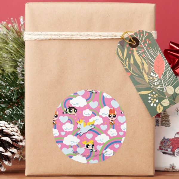 Powerpuff_Girls_&_Donny_Rainbow_Pattern_Classic_Round_Sticker_5 Powerpuff Girls Donny Rainbow Pattern Classic Round Sticker