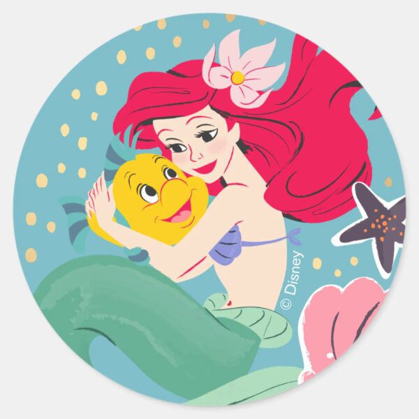 Princess_Ariel_Holding_Flounder_Illustration_Classic_Round_Sticker_1 Princess Ariel Holding Flounder Illustration Classic Round Sticker