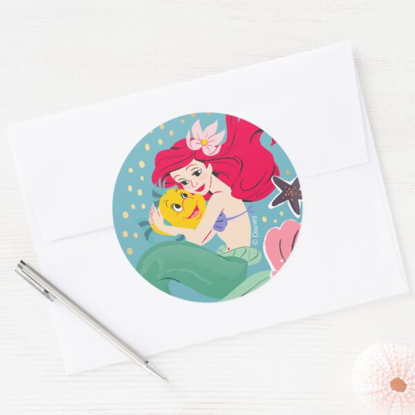 Princess_Ariel_Holding_Flounder_Illustration_Classic_Round_Sticker_3 Princess Ariel Holding Flounder Illustration Classic Round Sticker