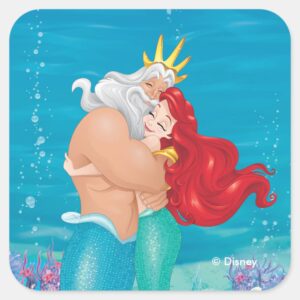 Princess Ariel King Triton Hug Square Sticker