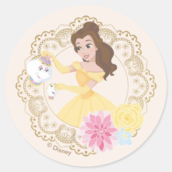 Princess_Belle___Floral_Gold_Confetti_Classic_Round_Sticker_2 Princess Belle Floral Gold Confetti Classic Round Sticker