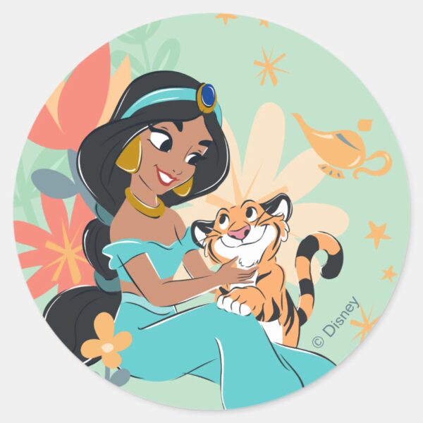 Princess_Jasmine_&_Rajah_-_Magical_Moments_Classic_Round_Sticker_1 Princess Jasmine Rajah Magical Moments Classic Round Sticker