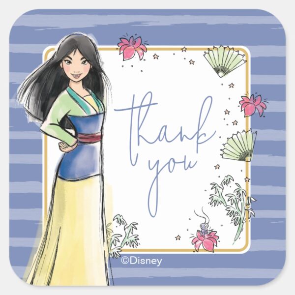 Princess_Mulan___Watercolor_Stripe_Birthday_Square_Sticker_2 Princess Mulan Watercolor Stripe Birthday Square Sticker