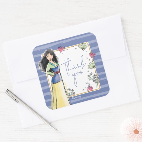 Princess_Mulan___Watercolor_Stripe_Birthday_Square_Sticker_4 Princess Mulan Watercolor Stripe Birthday Square Sticker