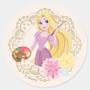 Princess Rapunzel Floral Gold Confetti Classic Round Sticker
