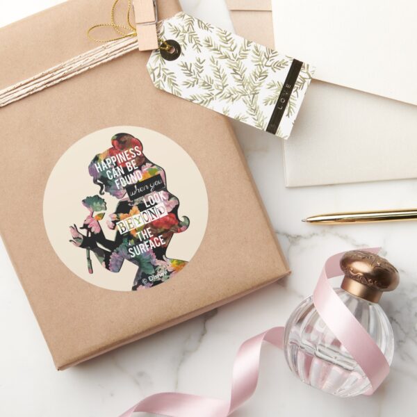 Princess___Belle_Floral_Silhouette_Classic_Round_Sticker_5 Princess Belle Floral Silhouette Classic Round Sticker