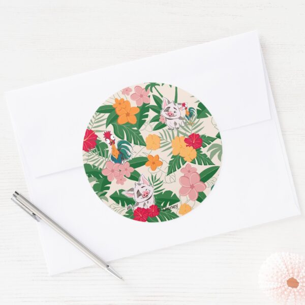Pua And Heihei Tropical Pattern Classic Round Sticker