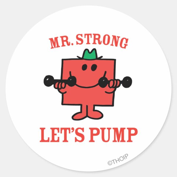 Pumping_Iron_With_Mr._Strong_Classic_Round_Sticker_1 Pumping Iron With Mr. Strong Classic Round Sticker