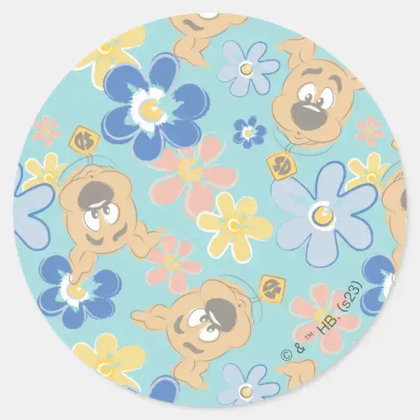 Puppy_Scooby-Doo_Flower_Pattern_Classic_Round_Sticker_1 Puppy Scooby Doo Flower Pattern Classic Round Sticker