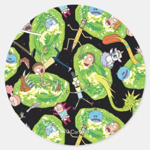RICK AND MORTY™ Falling Through Portals Pattern Classic Round Sticker