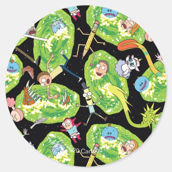 RICK_AND_MORTY™___Falling_Through_Portals_Pattern_Classic_Round_Sticker_1 RICK AND MORTY™ Falling Through Portals Pattern Classic Round Sticker