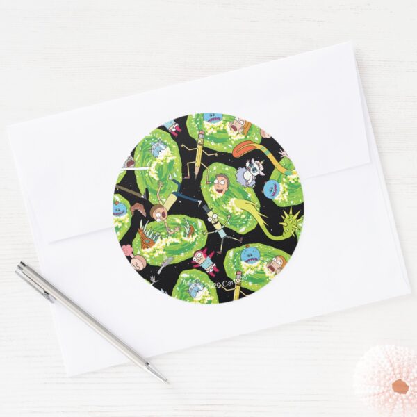 RICK_AND_MORTY™___Falling_Through_Portals_Pattern_Classic_Round_Sticker_3 RICK AND MORTY™ Falling Through Portals Pattern Classic Round Sticker
