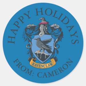 Ravenclaw_Coat_of_Arms___Happy_Holidays_Classic_Round_Sticker_1 Ravenclaw Coat Of Arms Happy Holidays Classic Round Sticker