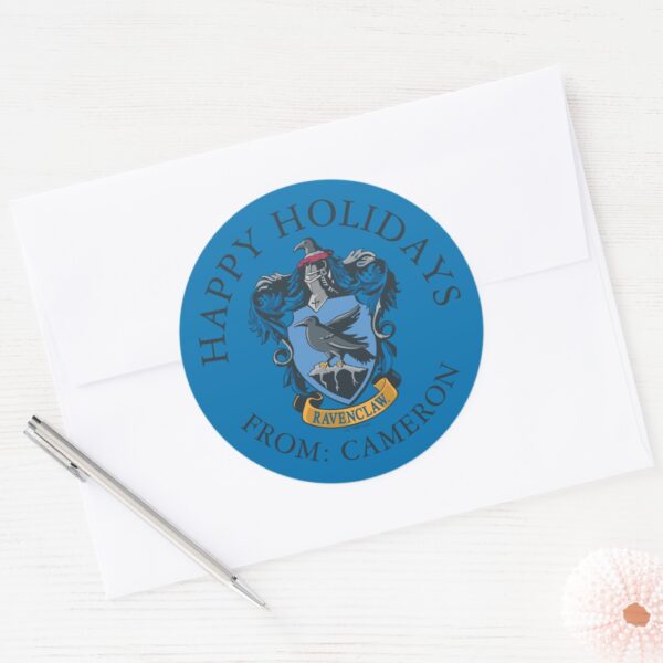 Ravenclaw_Coat_of_Arms___Happy_Holidays_Classic_Round_Sticker_3 Ravenclaw Coat Of Arms Happy Holidays Classic Round Sticker