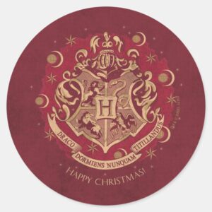 Red_HOGWARTS™_Crest_Holiday_Wreath_Classic_Round_Sticker_1 Red HOGWARTS™ Crest Holiday Wreath Classic Round Sticker