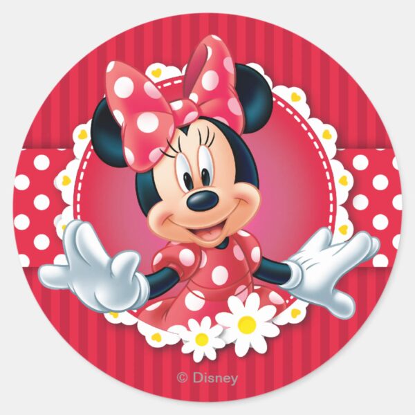 Red_Minnie___Flower_Frame_Classic_Round_Sticker_1 Red Minnie Flower Frame Classic Round Sticker