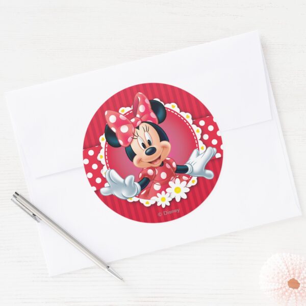 Red_Minnie___Flower_Frame_Classic_Round_Sticker_3 Red Minnie Flower Frame Classic Round Sticker