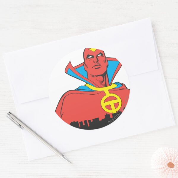 Red_Tornado_Behind_Cityscape_Classic_Round_Sticker_3 Red Tornado Behind Cityscape Classic Round Sticker