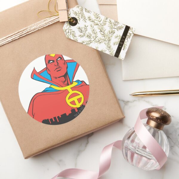 Red_Tornado_Behind_Cityscape_Classic_Round_Sticker_5 Red Tornado Behind Cityscape Classic Round Sticker