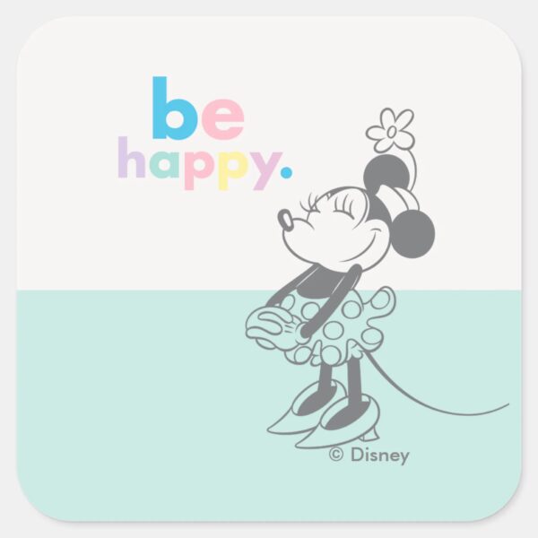Retro_Minnie_Mouse_-_Be_Happy_Colored_Text_Square_Sticker_1 Retro Minnie Mouse Be Happy Colored Text Square Sticker
