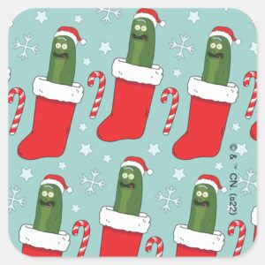 Rick And Morty Christmas Pickle Rick Pattern Square Sticker
