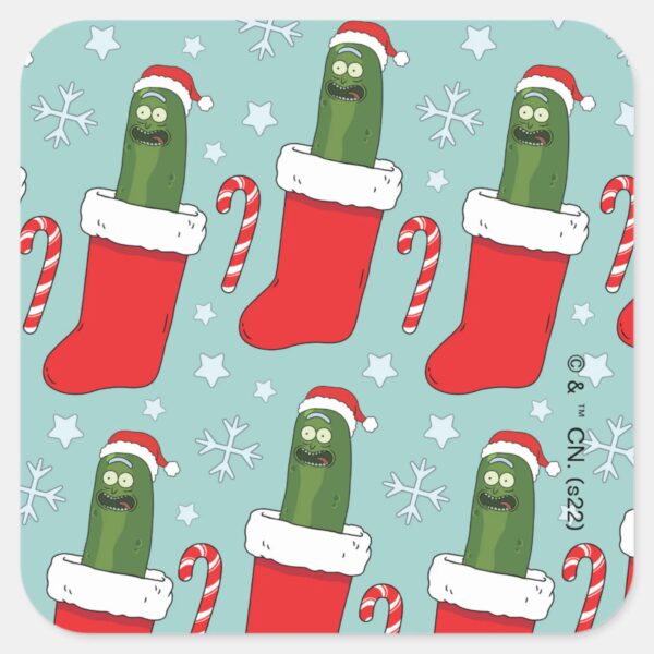 Rick_and_Morty___Christmas_Pickle_Rick_Pattern_Square_Sticker_1 Rick And Morty Christmas Pickle Rick Pattern Square Sticker