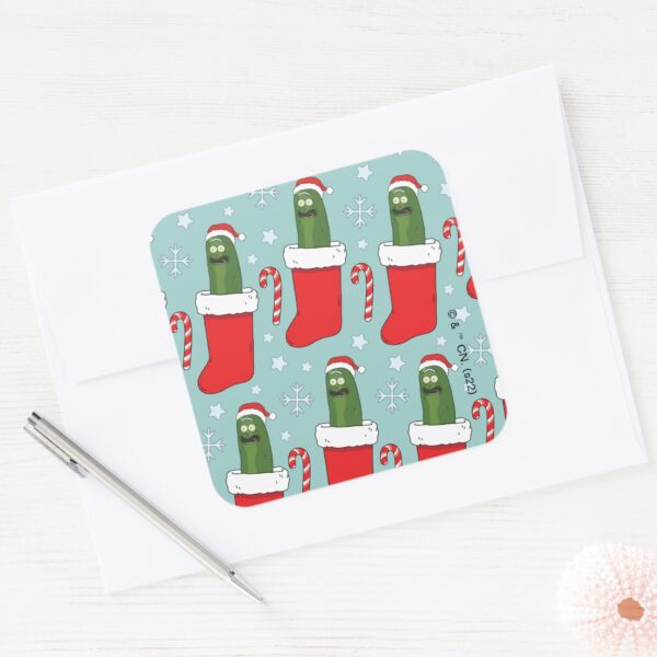Rick_and_Morty___Christmas_Pickle_Rick_Pattern_Square_Sticker_3 Rick And Morty Christmas Pickle Rick Pattern Square Sticker