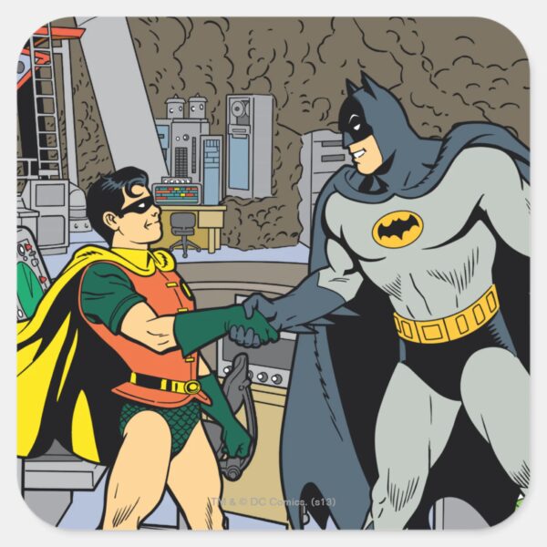 Robin_And_Batman_Handshake_Square_Sticker_1 Robin And Batman Handshake Square Sticker