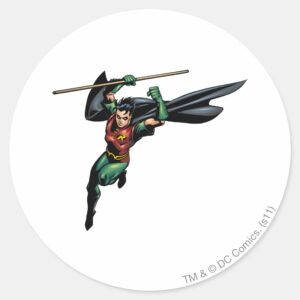 Robin With Staff Leaps Classic Round Sticker