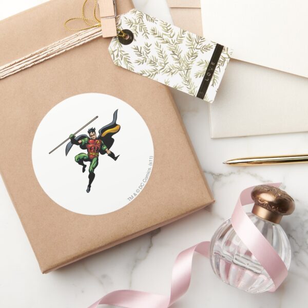 Robin_with_Staff_Classic_Round_Sticker_5 Robin With Staff Classic Round Sticker