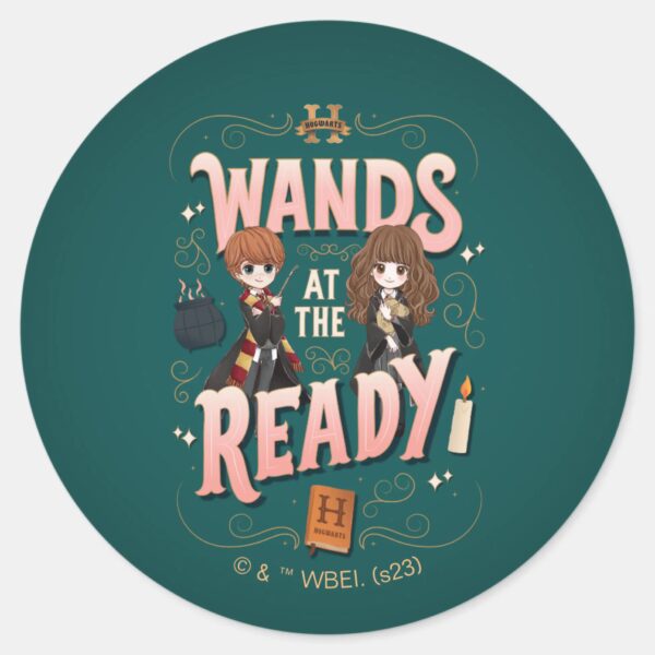 Ron_&_Hermione_Wands_at_the_Ready_Classic_Round_Sticker_1 Ron Hermione Wands At The Ready Classic Round Sticker