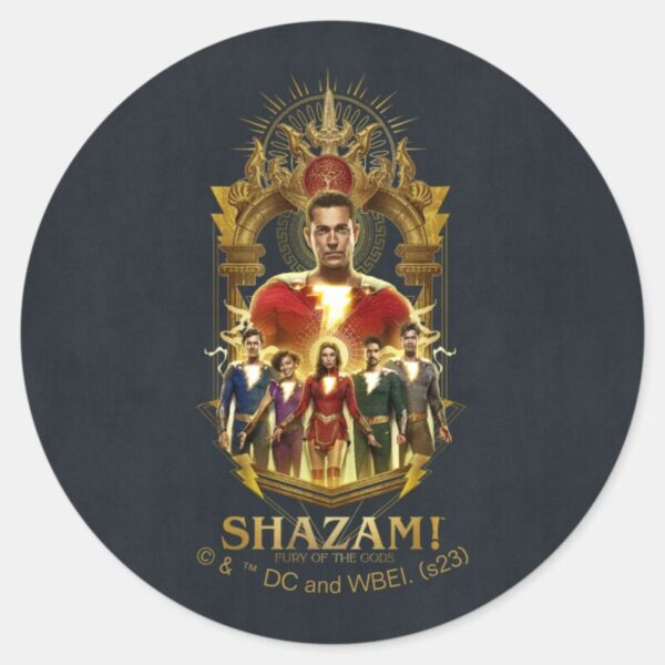 SHAZAM!_Fury_of_the_Gods___Ornate_SHAZAMily_Frame_Classic_Round_Sticker_1 SHAZAM Fury Of The Gods Ornate SHAZAMily Frame Classic Round Sticker