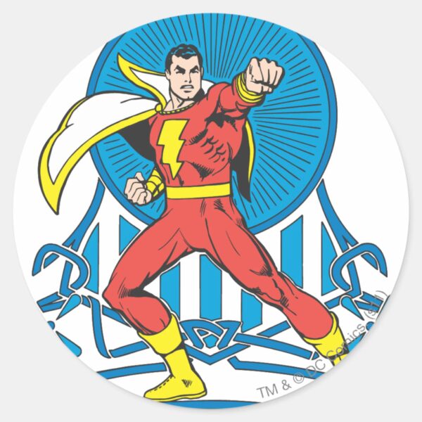 SHAZAM_in_Fight_Stance_Classic_Round_Sticker_1 SHAZAM In Fight Stance Classic Round Sticker