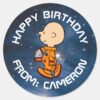 SPACE___Charlie_Brown__Happy_Birthday_Classic_Round_Sticker_1 SPACE Charlie Brown Happy Birthday Classic Round Sticker