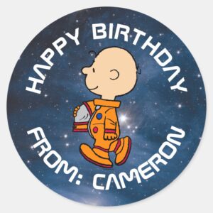 SPACE Charlie Brown Happy Birthday Classic Round Sticker