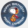 SPACE___Snoopy_Astronaut___Happy_Birthday_Classic_Round_Sticker_1 SPACE Snoopy Astronaut Happy Birthday Classic Round Sticker