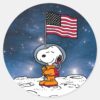 SPACE___Snoopy_With_Flag_Astronaut_Classic_Round_Sticker_1 SPACE Snoopy With Flag Astronaut Classic Round Sticker