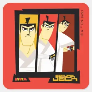 Samurai_Jack_Character_Tri-Panel_Futuristic_Frame_Square_Sticker_1 Samurai Jack Character Tri Panel Futuristic Frame Square Sticker