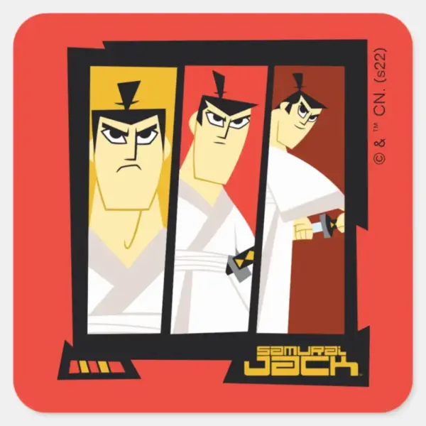 Samurai_Jack_Character_Tri-Panel_Futuristic_Frame_Square_Sticker_1 Samurai Jack Character Tri Panel Futuristic Frame Square Sticker