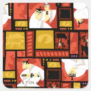 Samurai_Jack_&_Aku_Character_Art_Panel_Pattern_Square_Sticker_1 Samurai Jack Aku Character Art Panel Pattern Square Sticker