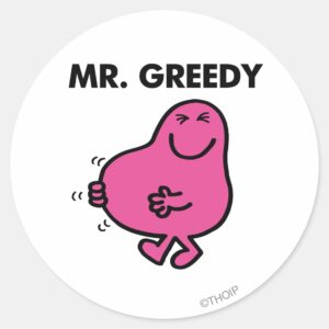 Satisfied_Mr._Greedy_Classic_Round_Sticker_1 Satisfied Mr. Greedy Classic Round Sticker